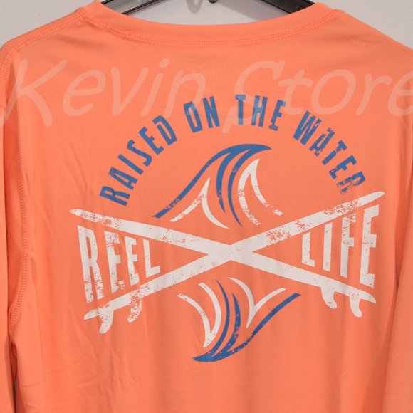 size Large Orange Reel Life Men's Long Sleeve UV Tee - Picture 5 of 7
